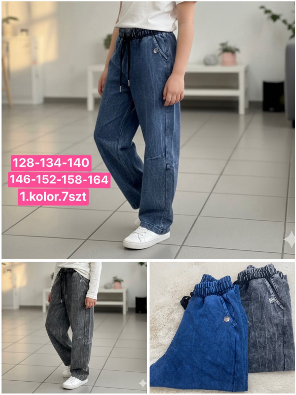 Spodnie dziewczęce Roz 128-164, 1 kolor Paczka 7 szt